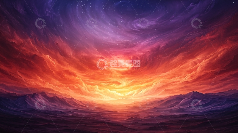 高清大图下载【趣麦麦图】梦幻天空与波浪