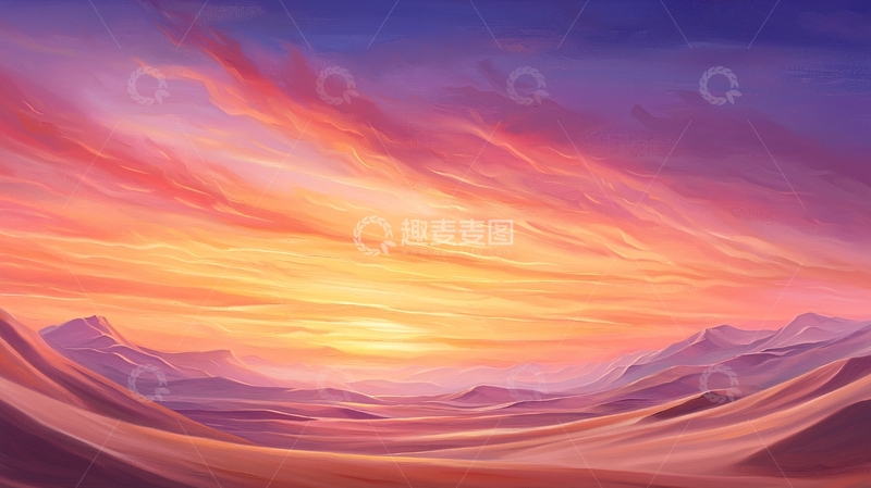 高清大图下载【趣麦麦图】梦幻山川日落风景