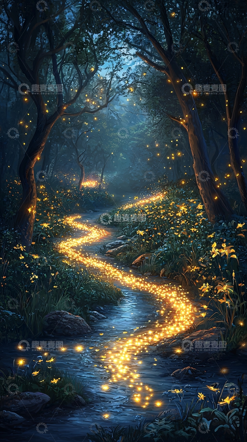 高清大图下载【趣麦麦图】梦幻森林萤火虫小径