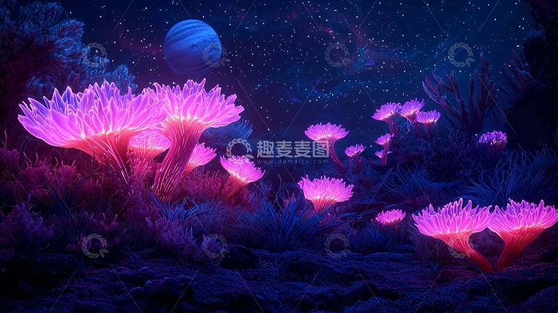 高清大图下载【趣麦麦图】梦幻海底发光珊瑚礁