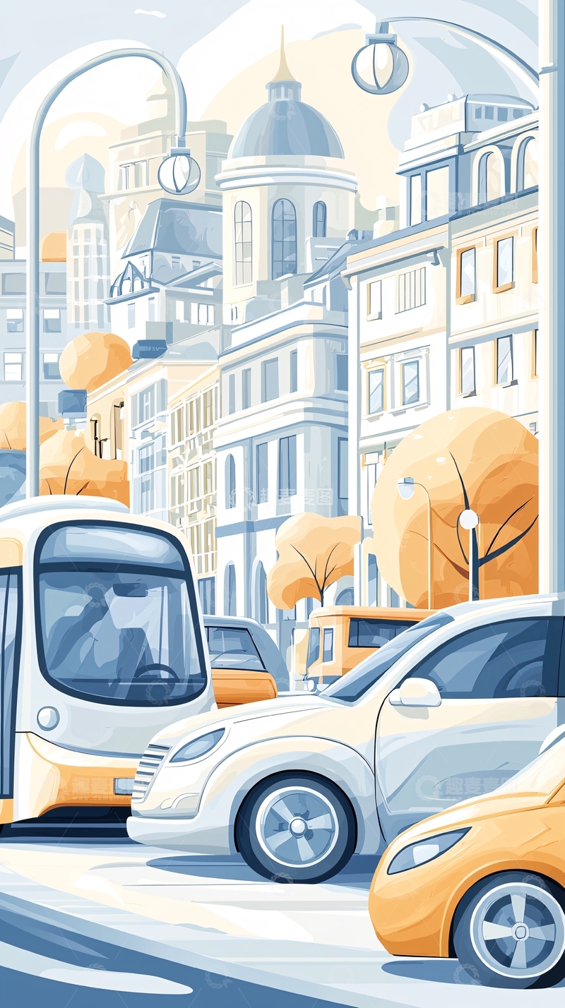 高清大图下载【趣麦麦图】城市街道上的现代交通工具