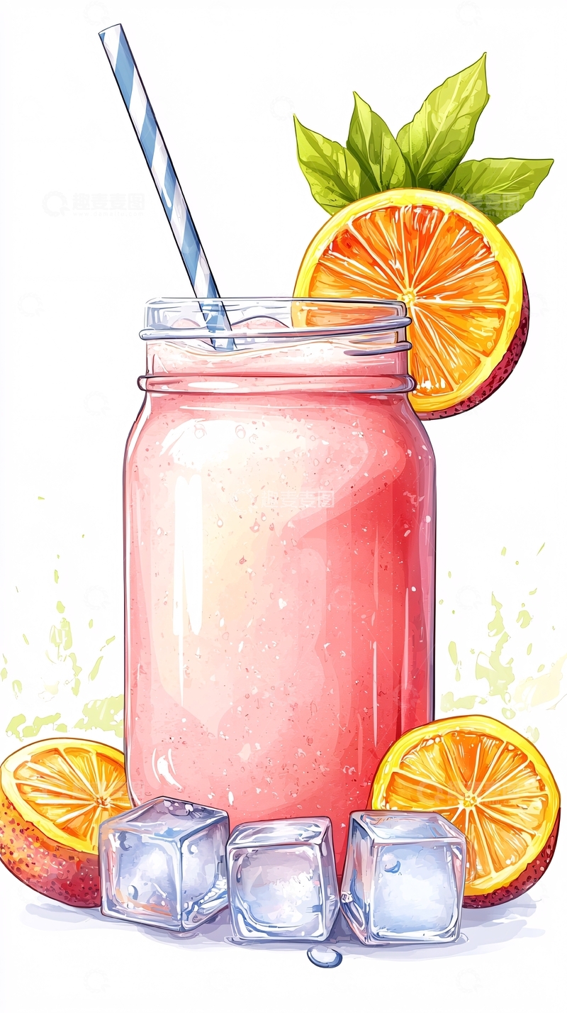 高清大图下载【趣麦麦图】夏日清凉果汁插画