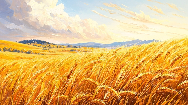 高清大图下载【趣麦麦图】金色麦田与远处山脉