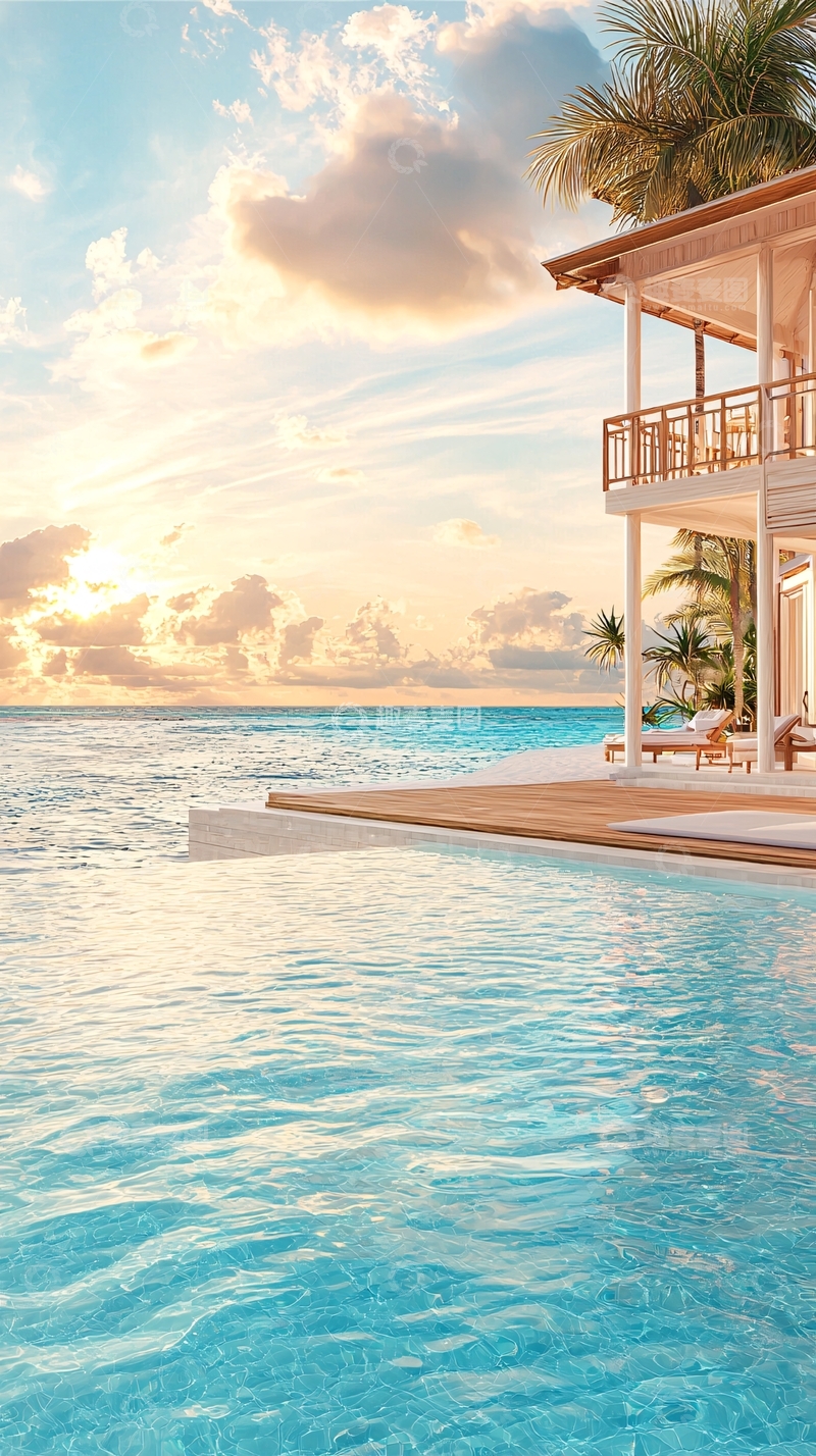高清大图下载【趣麦麦图】海边泳池日落风景