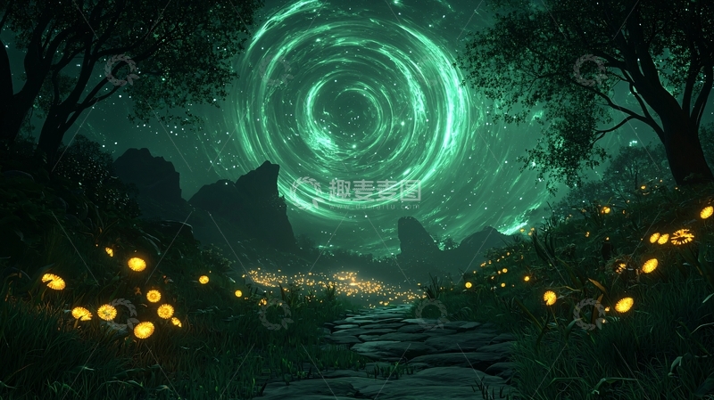 高清大图下载【趣麦麦图】神秘森林中的发光花朵