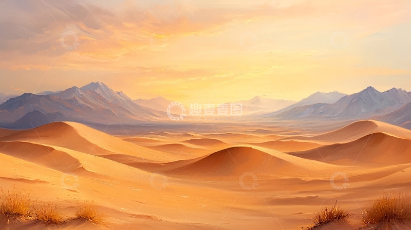 高清大图下载【趣麦麦图】沙漠日落山景