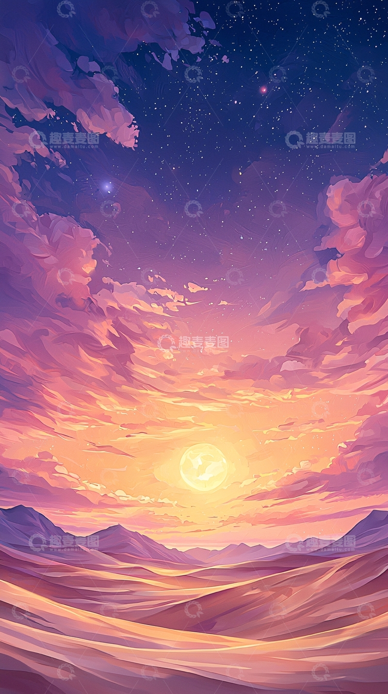 高清大图下载【趣麦麦图】梦幻星空下的沙漠风景