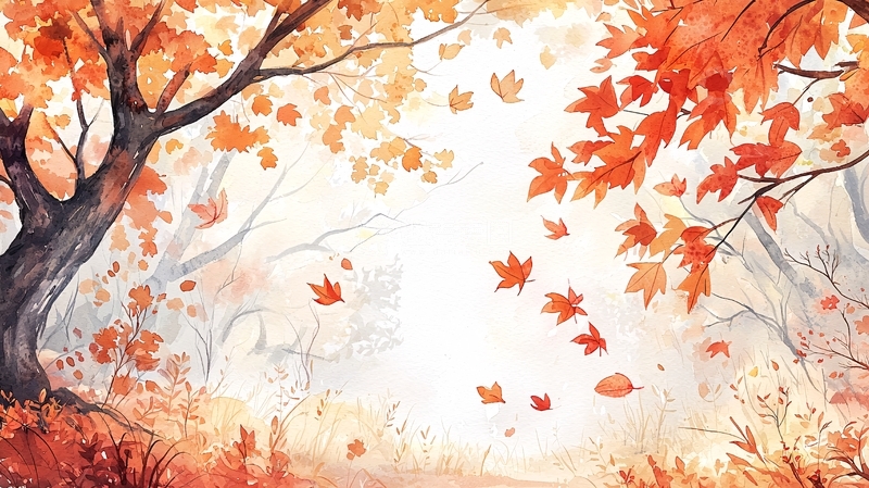 高清大图下载【趣麦麦图】秋日落叶风景插画