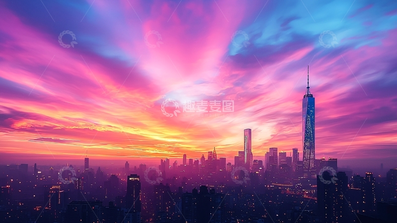 高清大图下载【趣麦麦图】梦幻城市日落风光