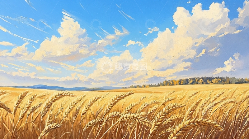 高清大图下载【趣麦麦图】金黄麦田与蓝天白云