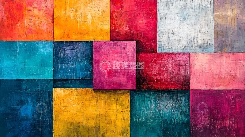 高清大图下载【趣麦麦图】色彩斑斓的方块拼接画