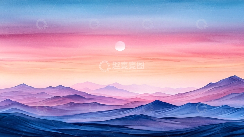 高清大图下载【趣麦麦图】梦幻山峦日落风景