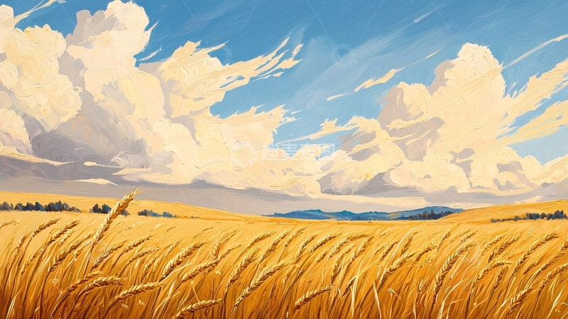 高清大图下载【趣麦麦图】金色麦田与蓝天白云
