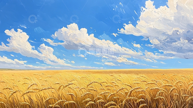 高清大图下载【趣麦麦图】金色麦田下的蓝天白云