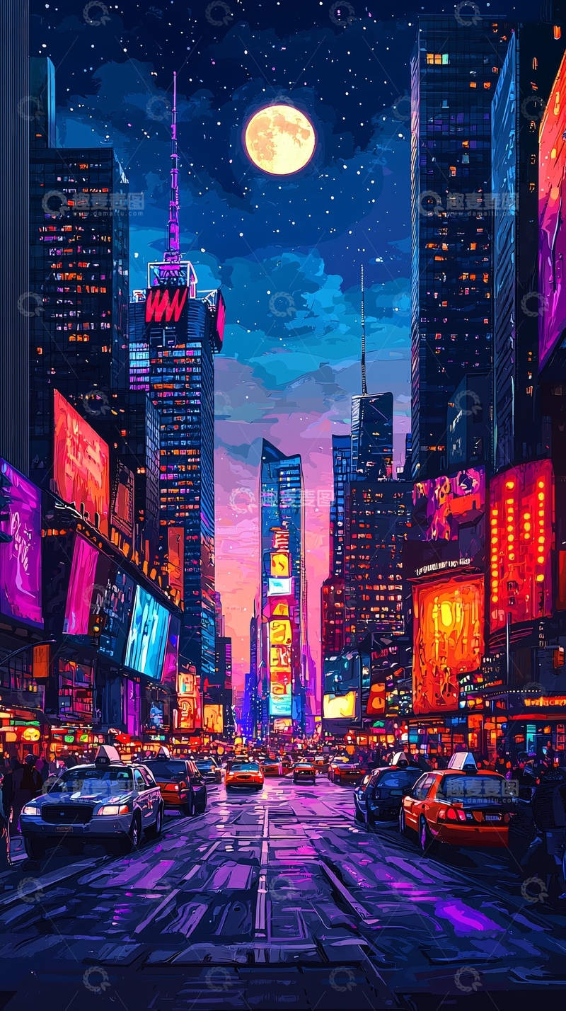 高清大图下载【趣麦麦图】霓虹夜景城市街景