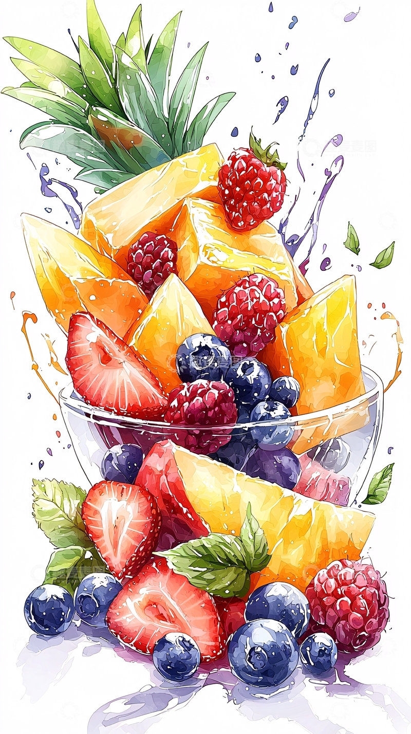 高清大图下载【趣麦麦图】夏日水果拼盘插画