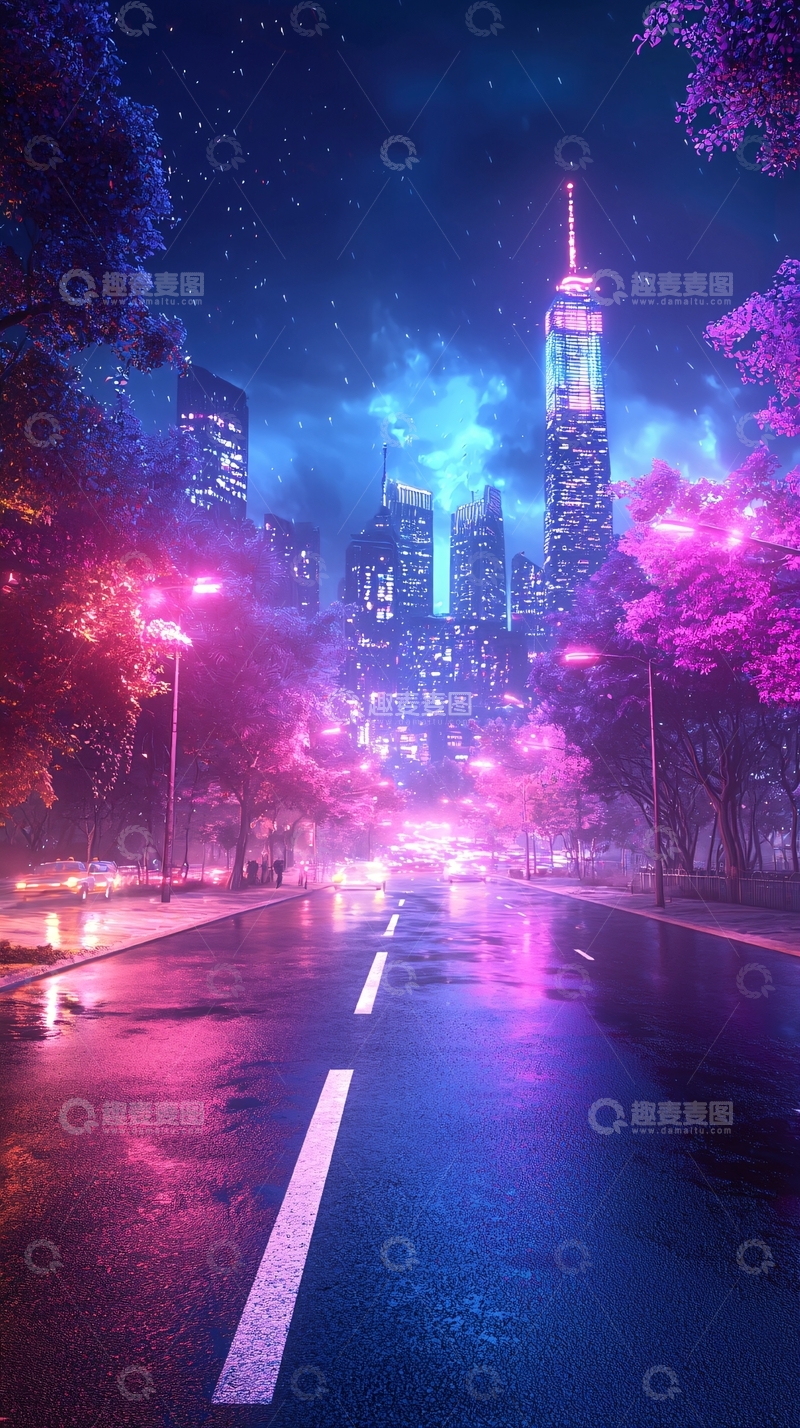 高清大图下载【趣麦麦图】霓虹夜景城市街景