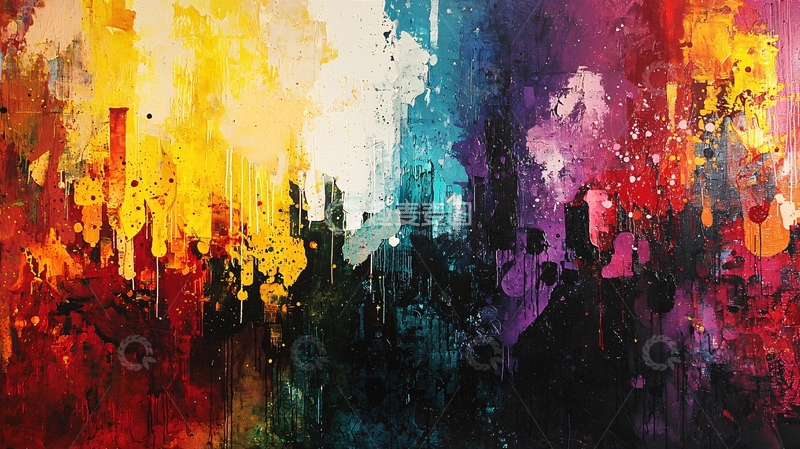 高清大图下载【趣麦麦图】抽象色彩斑斓泼墨艺术画