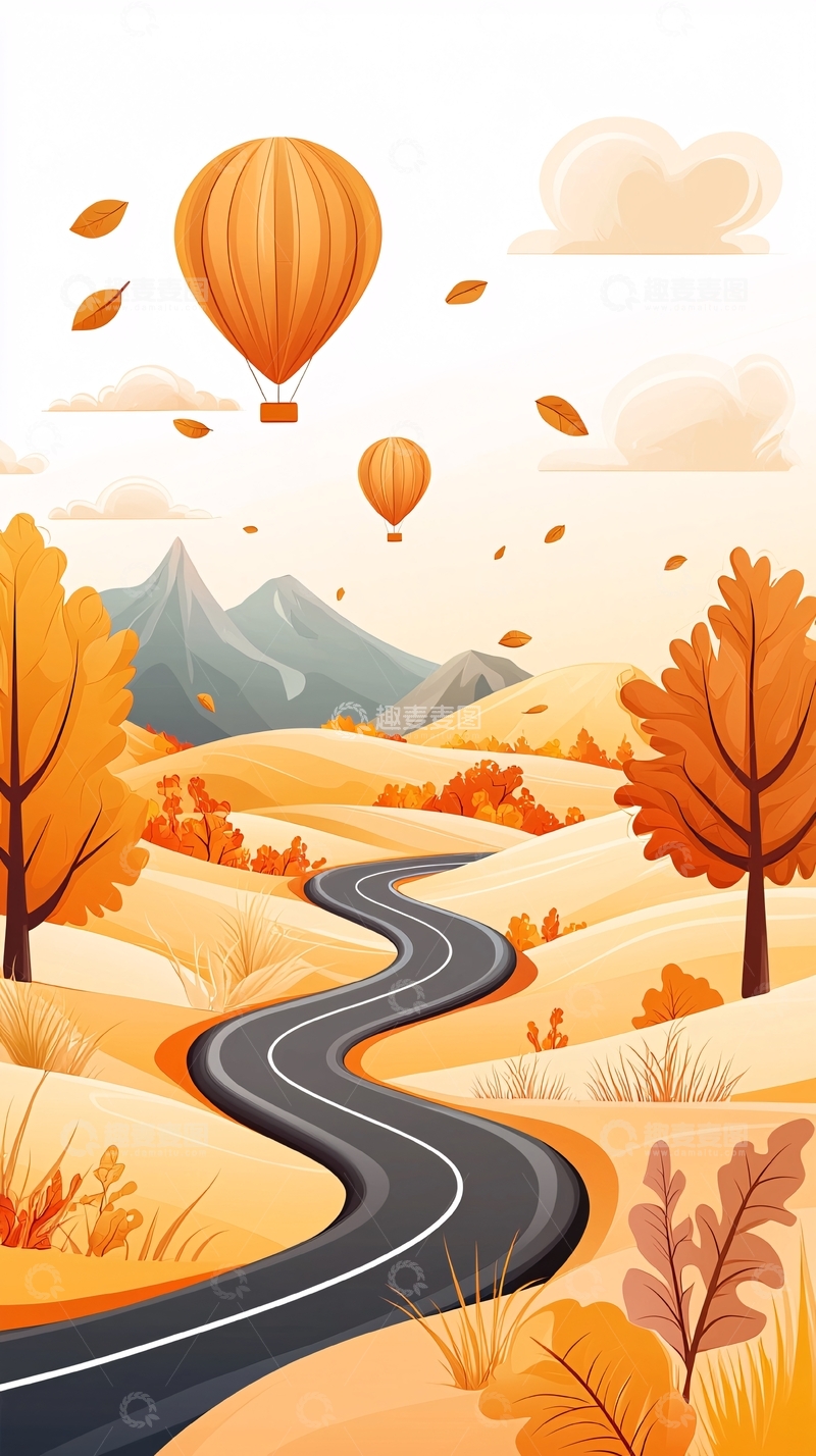 高清大图下载【趣麦麦图】秋日山间热气球风景
