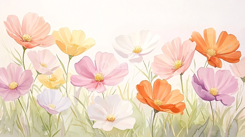 高清大图下载【趣麦麦图】夏日花田手绘花卉背景图