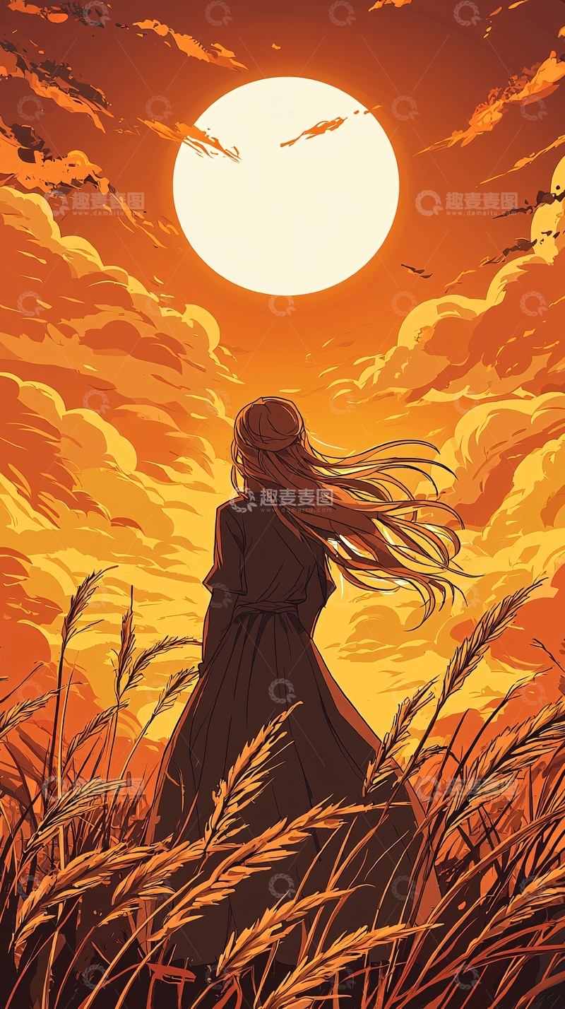 高清大图下载【趣麦麦图】秋日黄昏下的背影