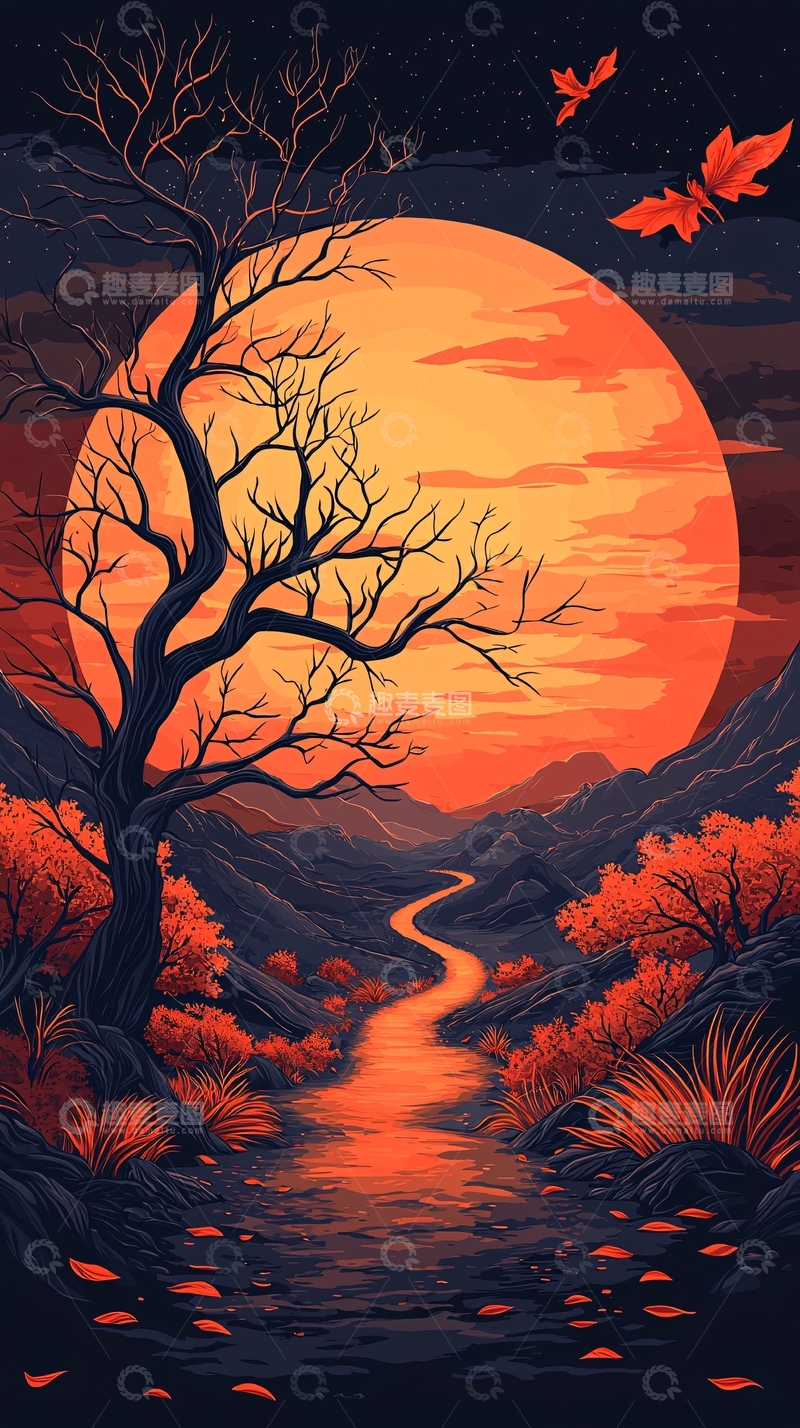 高清大图下载【趣麦麦图】秋夜山间小径