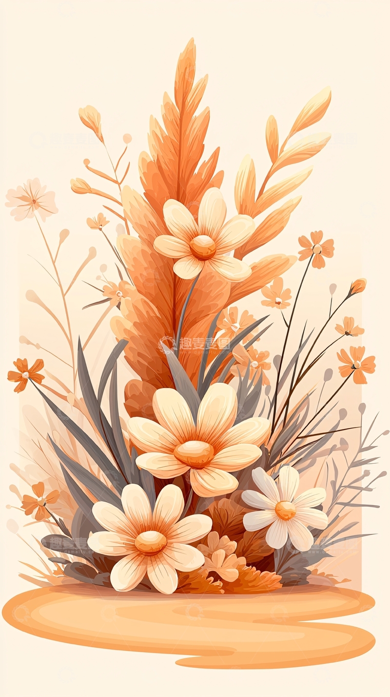 高清大图下载【趣麦麦图】秋日温暖花卉插画