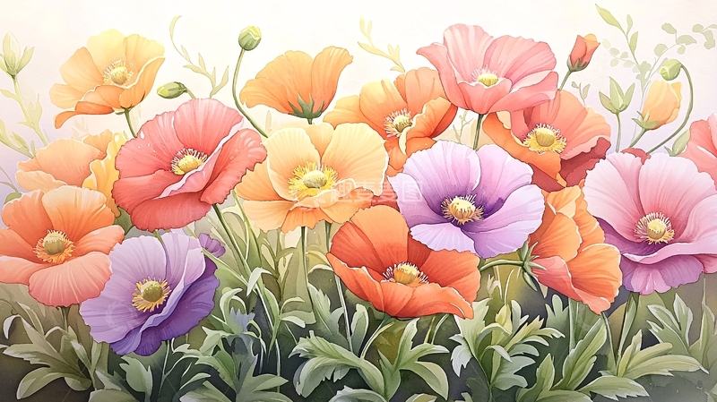高清大图下载【趣麦麦图】色彩斑斓的花朵插画素材