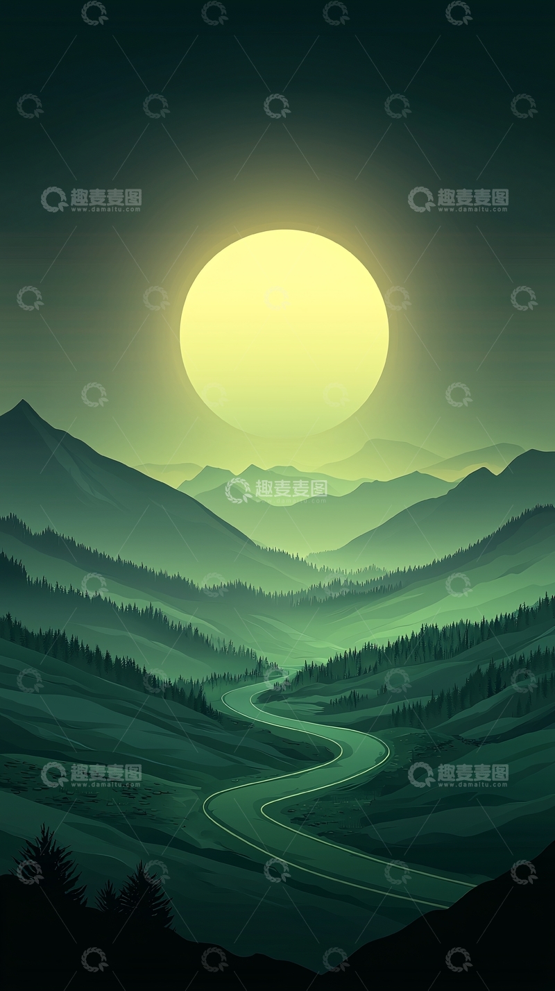 高清大图下载【趣麦麦图】山间蜿蜒小路夜景