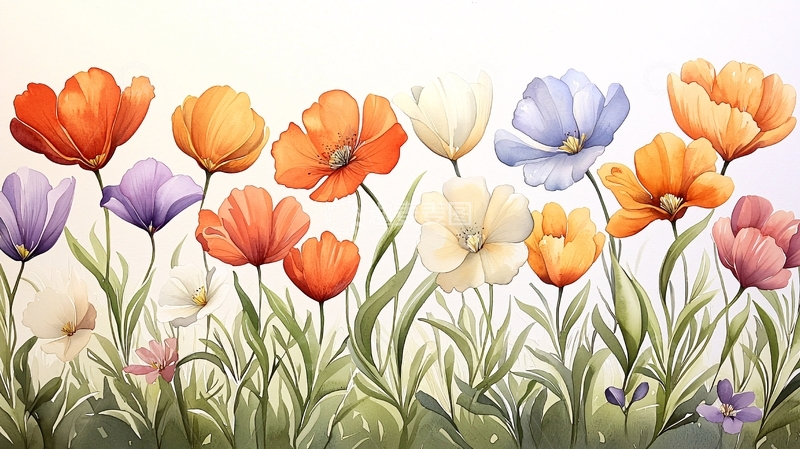 高清大图下载【趣麦麦图】五彩斑斓的花朵插画素材