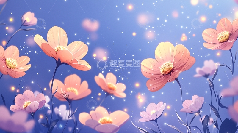 高清大图下载【趣麦麦图】梦幻星空下的花朵背景图