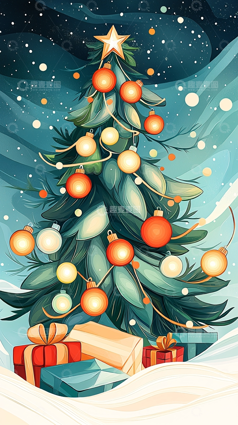 高清大图下载【趣麦麦图】圣诞树与礼物盒1
