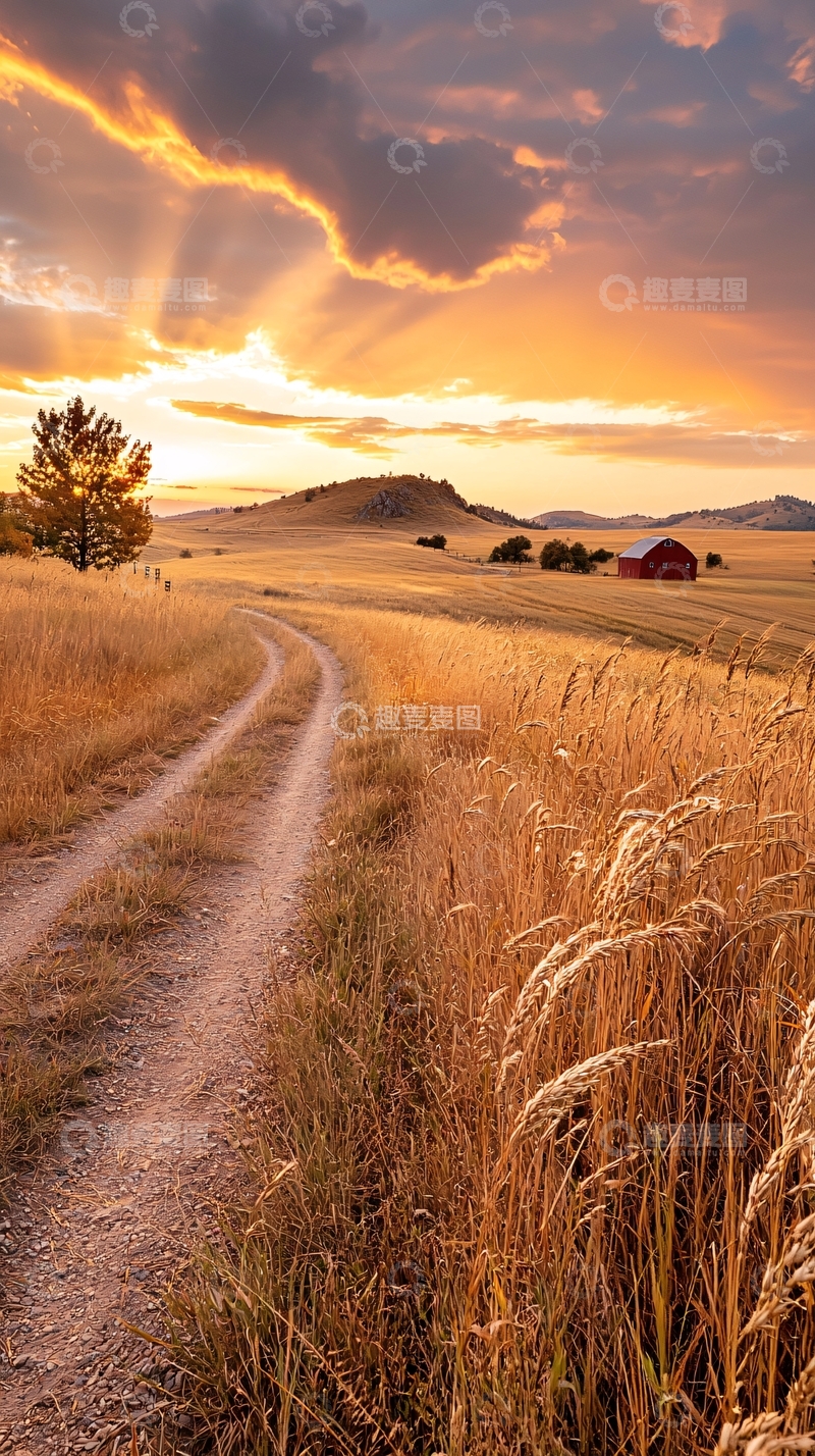 高清大图下载【趣麦麦图】夕阳下的乡村小路