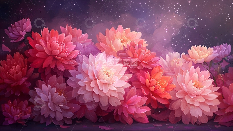 高清大图下载【趣麦麦图】梦幻星空下的花朵群集
