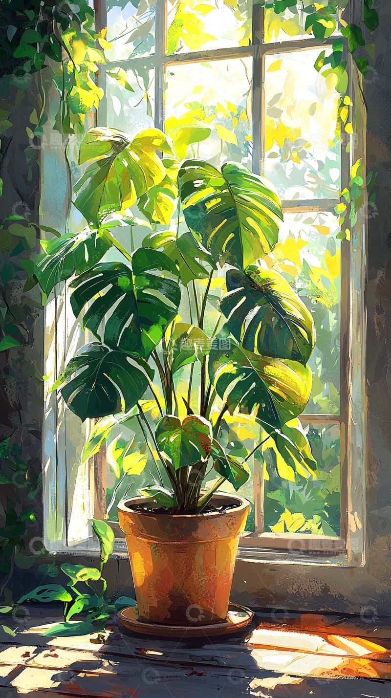 高清大图下载【趣麦麦图】阳光下的室内植物