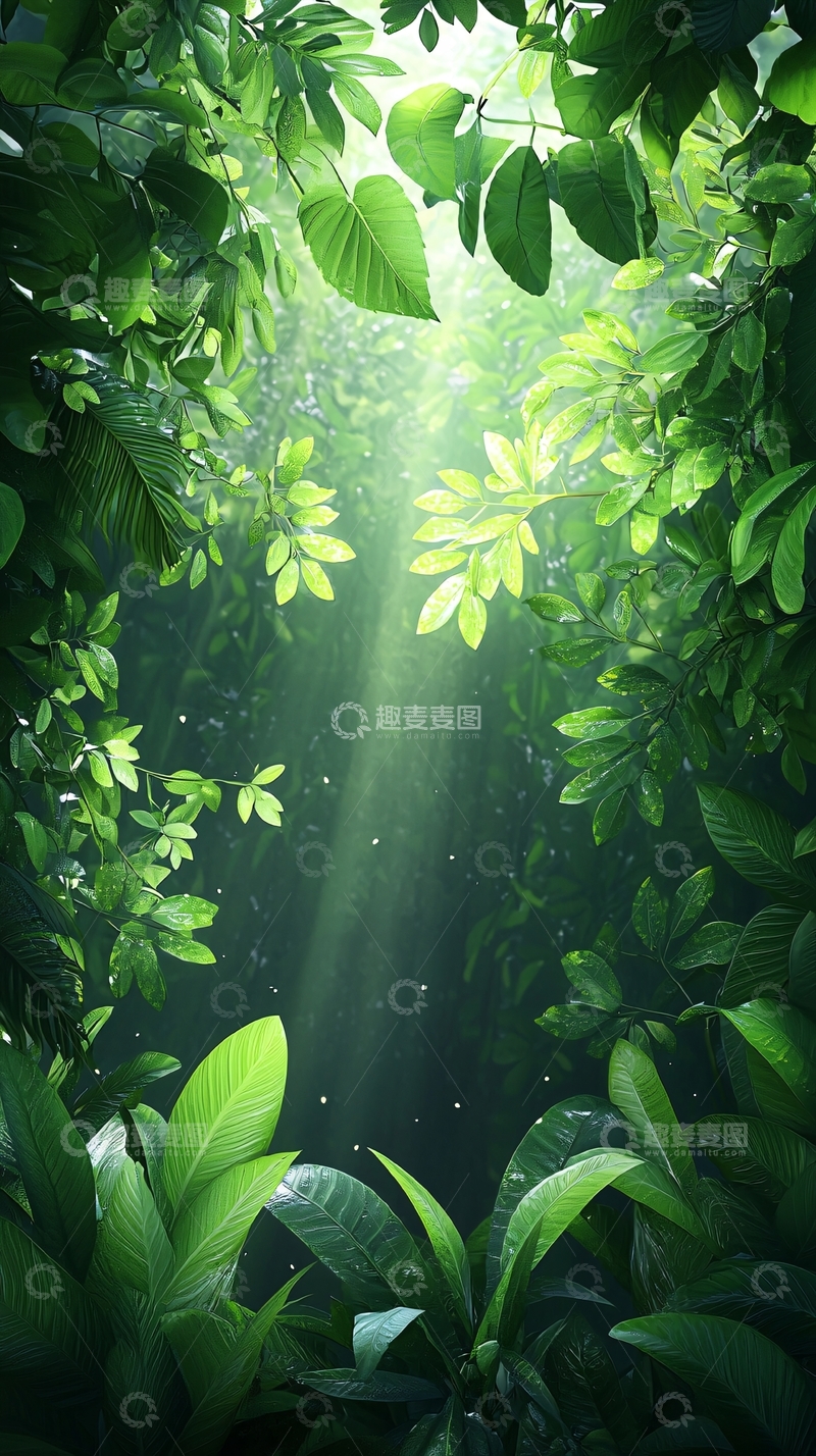 高清大图下载【趣麦麦图】阳光穿透丛林树叶