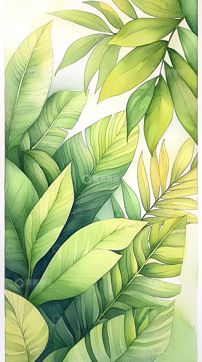 高清大图下载【趣麦麦图】热带植物叶子水彩画