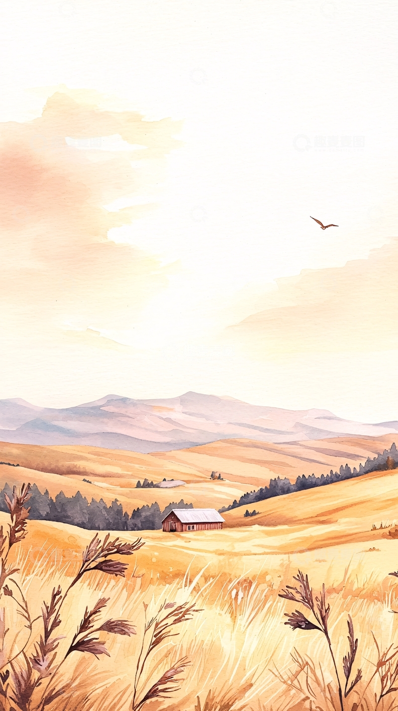 高清大图下载【趣麦麦图】秋日山间小屋风景图
