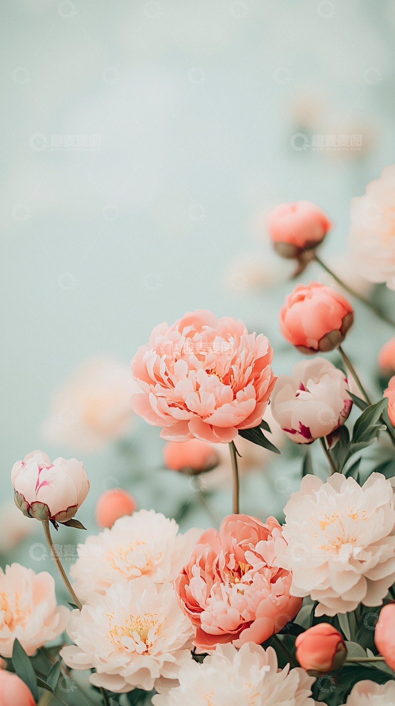 高清大图下载【趣麦麦图】粉白牡丹花束背景图