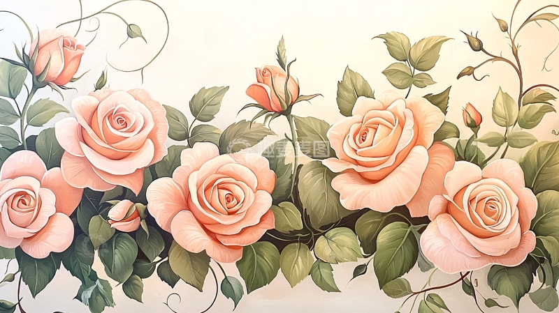 高清大图下载【趣麦麦图】粉玫瑰花束插画素材