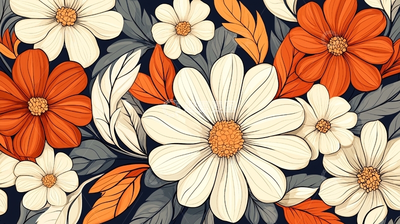 高清大图下载【趣麦麦图】秋日花卉图案背景素材