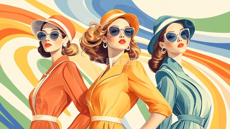 高清大图下载【趣麦麦图】复古时尚女性插画素材