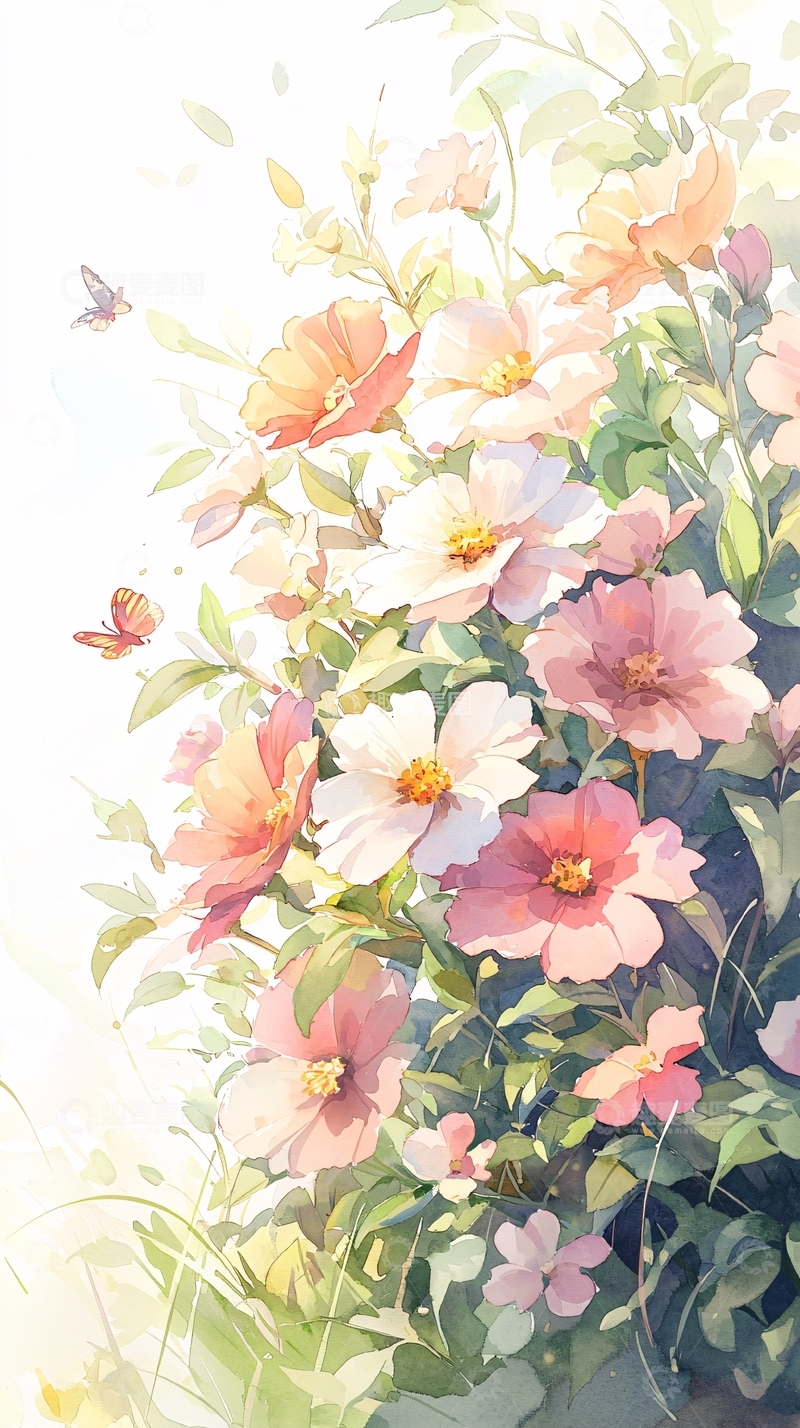 高清大图下载【趣麦麦图】春日花丛蝴蝶飞舞