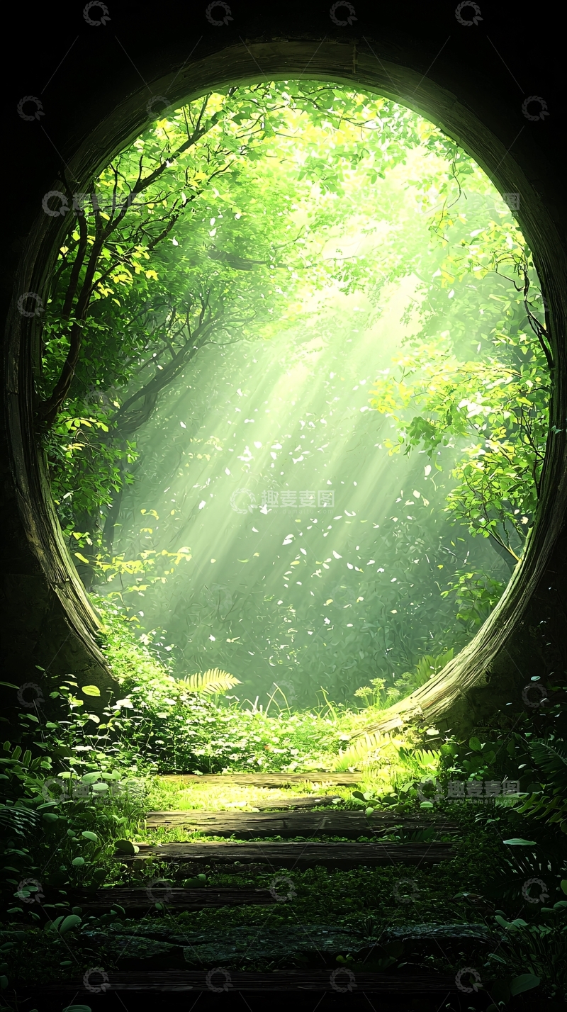 高清大图下载【趣麦麦图】森林中的光之隧道