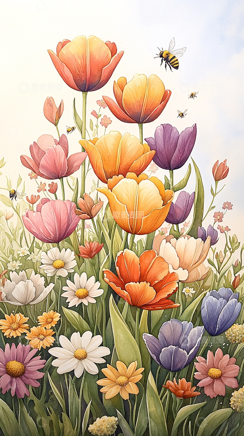 高清大图下载【趣麦麦图】五彩斑斓的郁金香花园