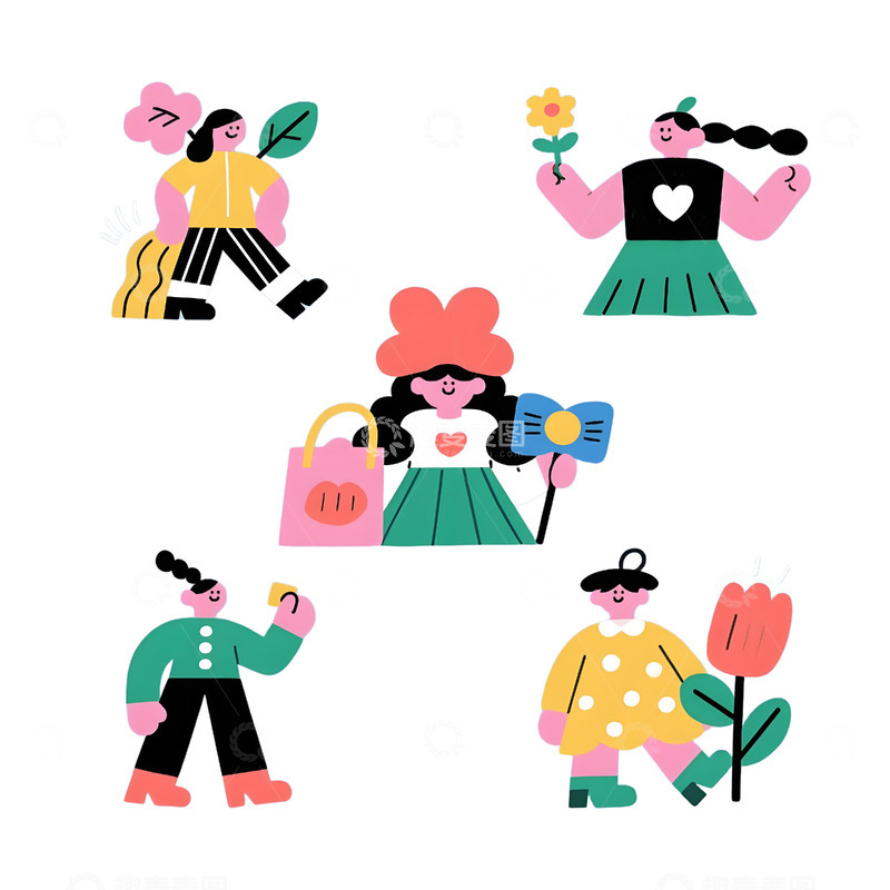 高清大图下载【趣麦麦图】扁平风矢量插画人物素材手绘卡通人物元素