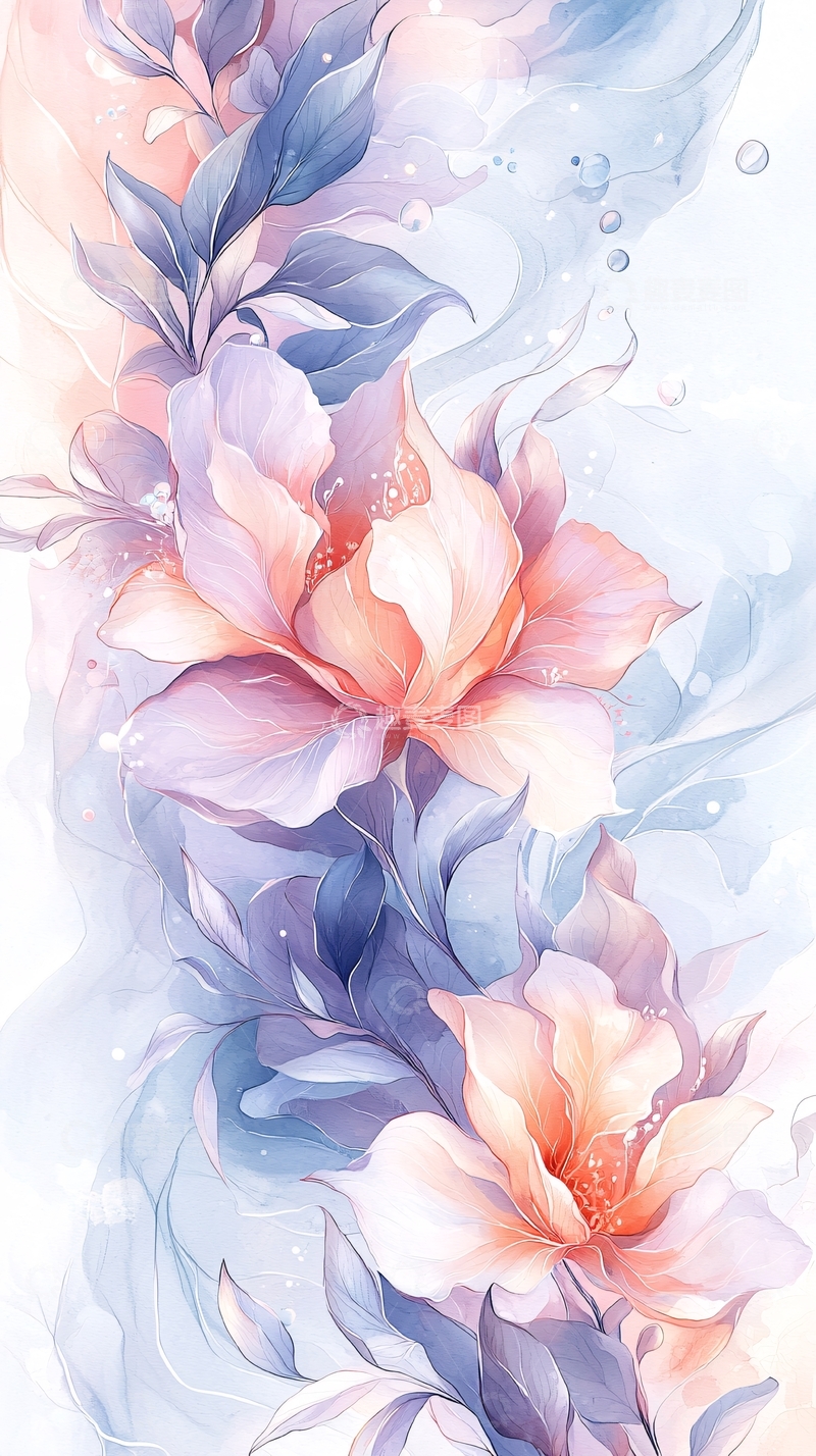 高清大图下载【趣麦麦图】梦幻花卉水彩画背景图