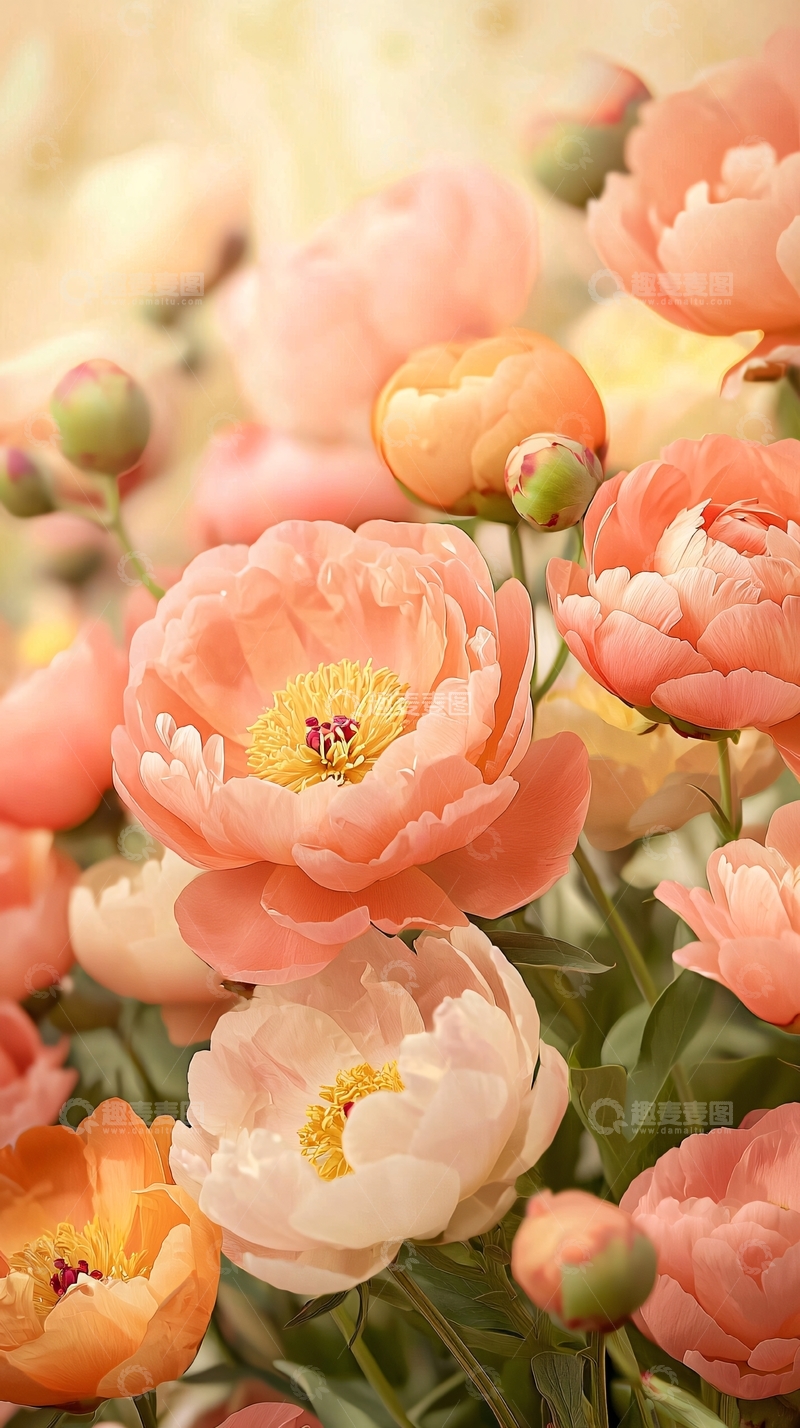 高清大图下载【趣麦麦图】粉嫩牡丹花束背景图