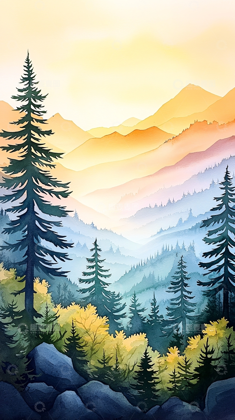 高清大图下载【趣麦麦图】晨雾中的森林山脉