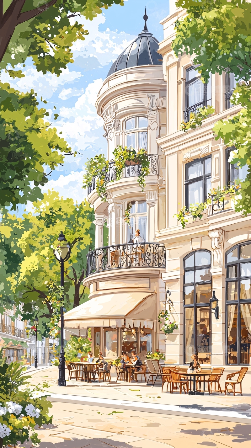 高清大图下载【趣麦麦图】欧式咖啡馆街景